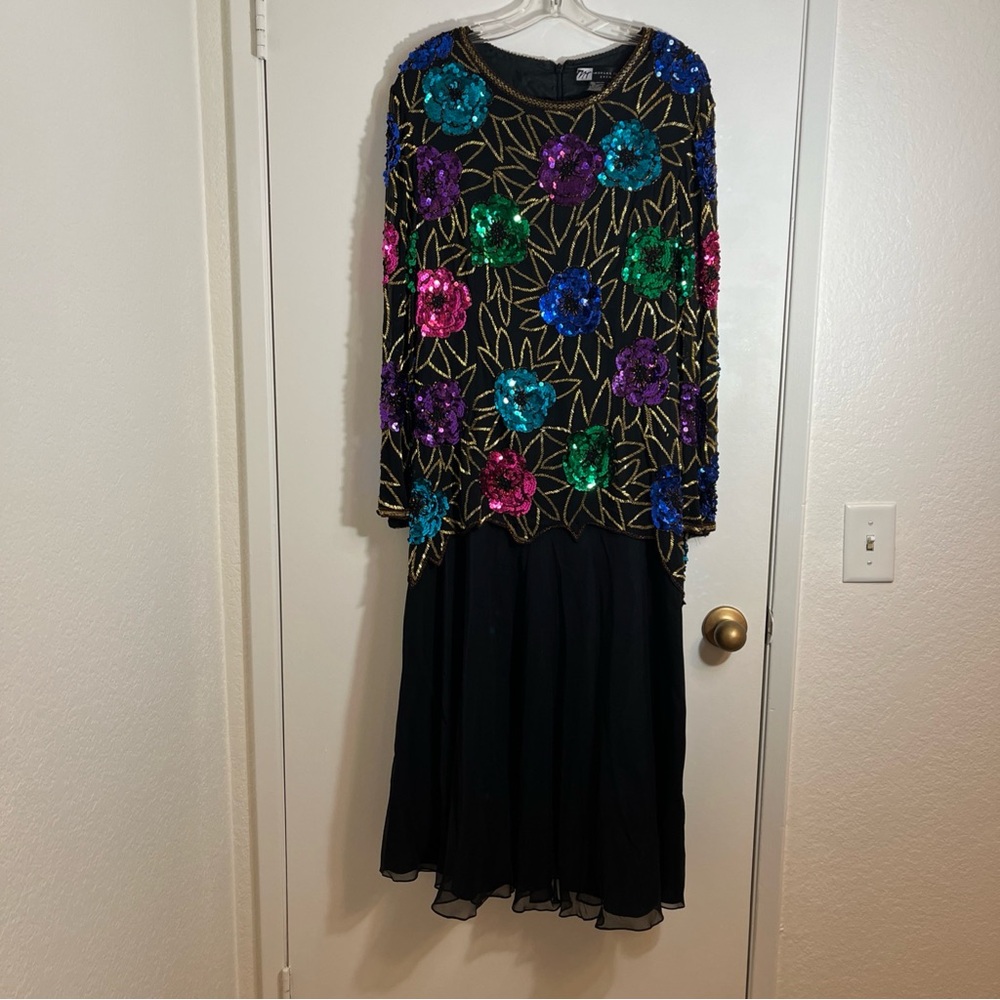 Morgan Taylor Mother of the Bride Dress Jewel Toned Flowers Sequins Sz 2X Lined
